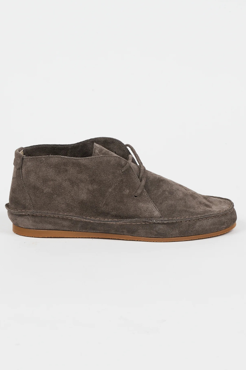 Flat lay of Jamie Haller The Desert Boot Smoke side view