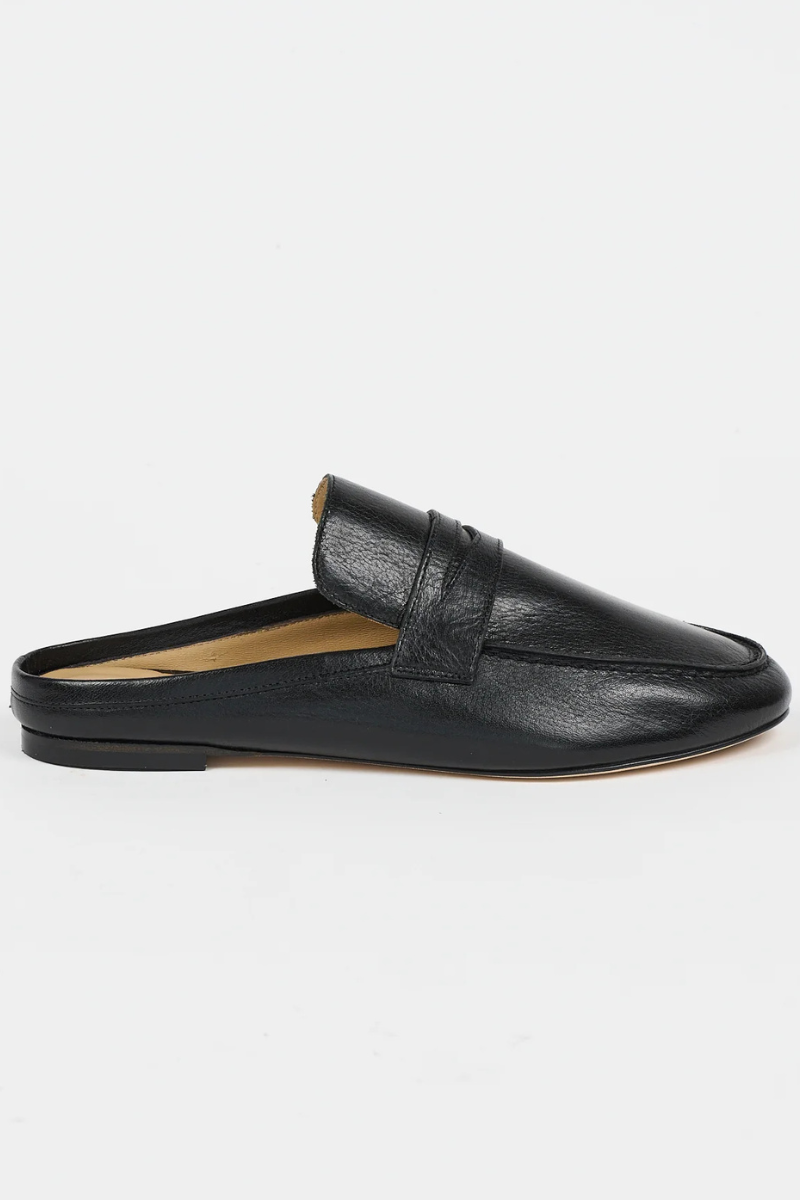 Flat lay of Jamie Haller The Penny Loafer Mule Black side view
