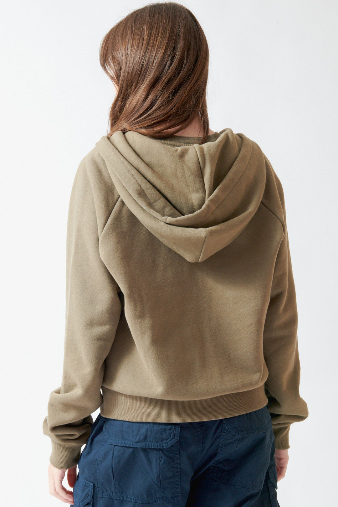 Angela wearing Jamie Haller The Bird Hoodie rear view