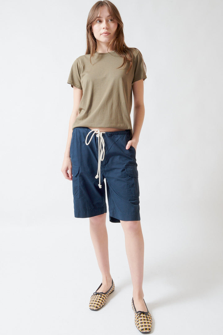 Angela wearing Jamie Haller The Rope Tie Cargo Short front view
