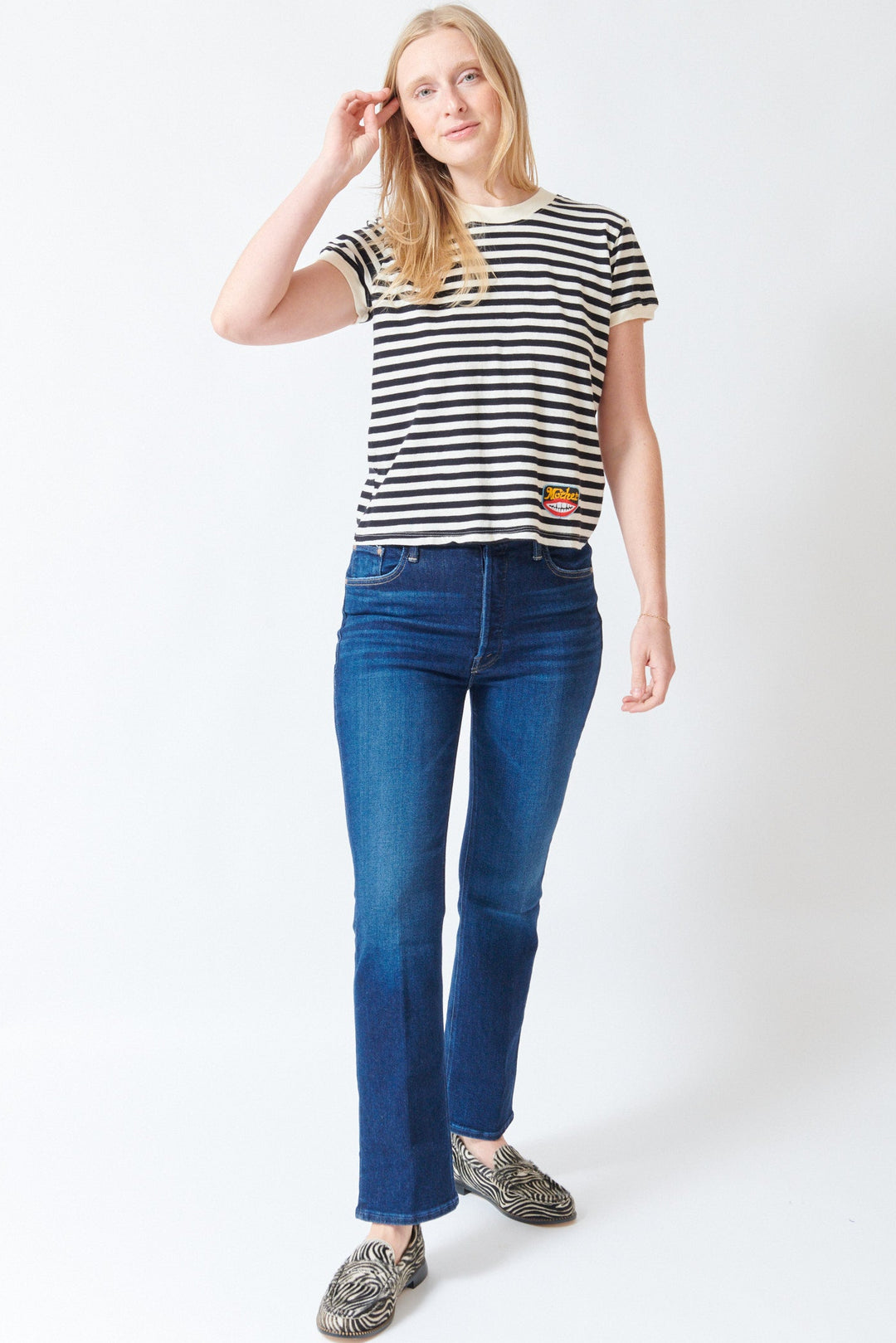 Madi wearing Mother Denim The Tripper Flood front view