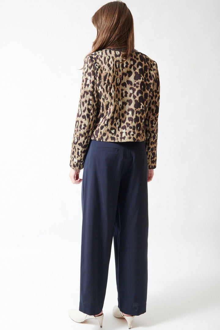 Angela wearing Odeeh Light Oxford Wool Trouser rear view