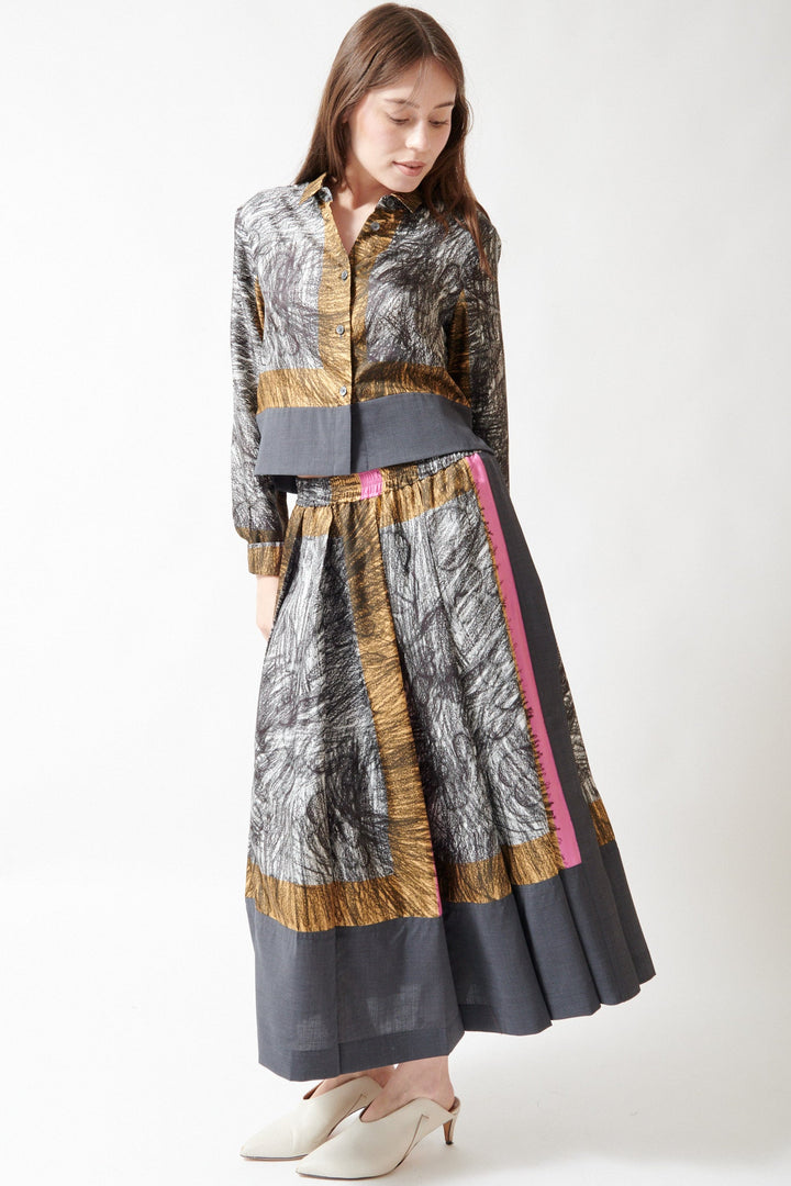Angela wearing Odeeh Foulard Scribbles Skirt front view