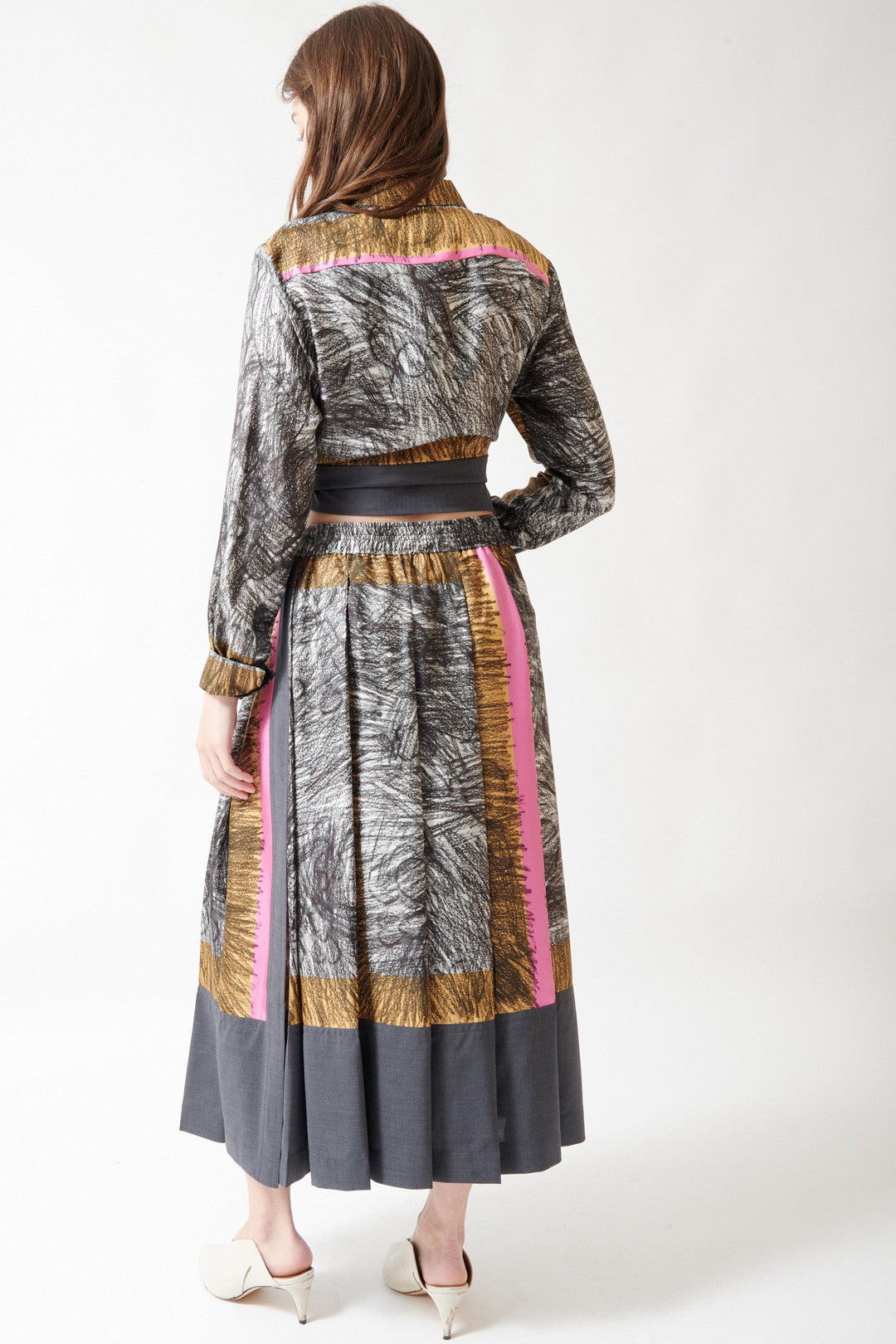 Angela wearing Odeeh Foulard Scribbles Skirt rear view