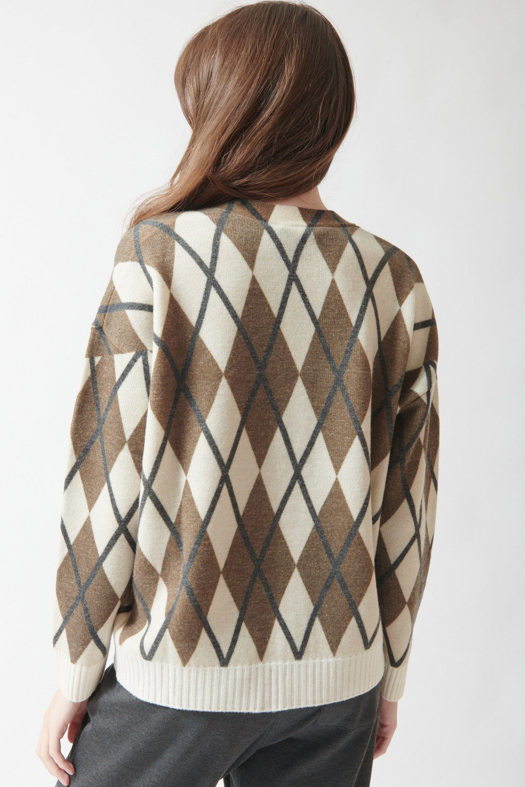 Angela wearing Seventy Susan Argyle Cardigan rear view