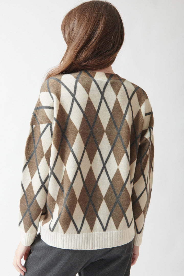 Angela wearing Seventy Susan Argyle Cardigan rear view