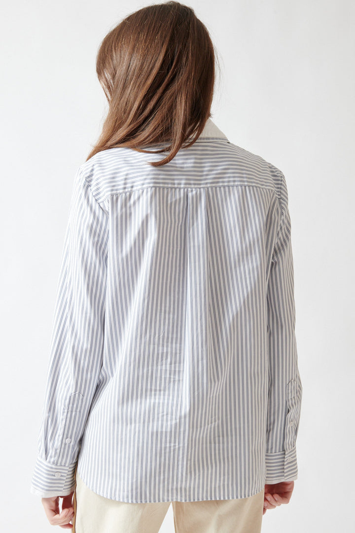Angela wearing TWP Double Layer Boyfriend Shirt rear view