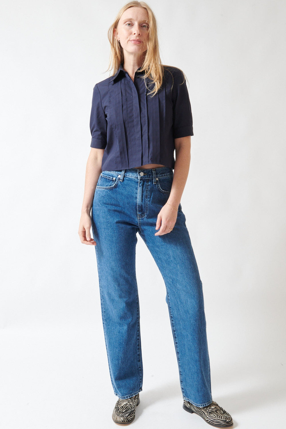 Madi wearing TWP Kent St Jean front view