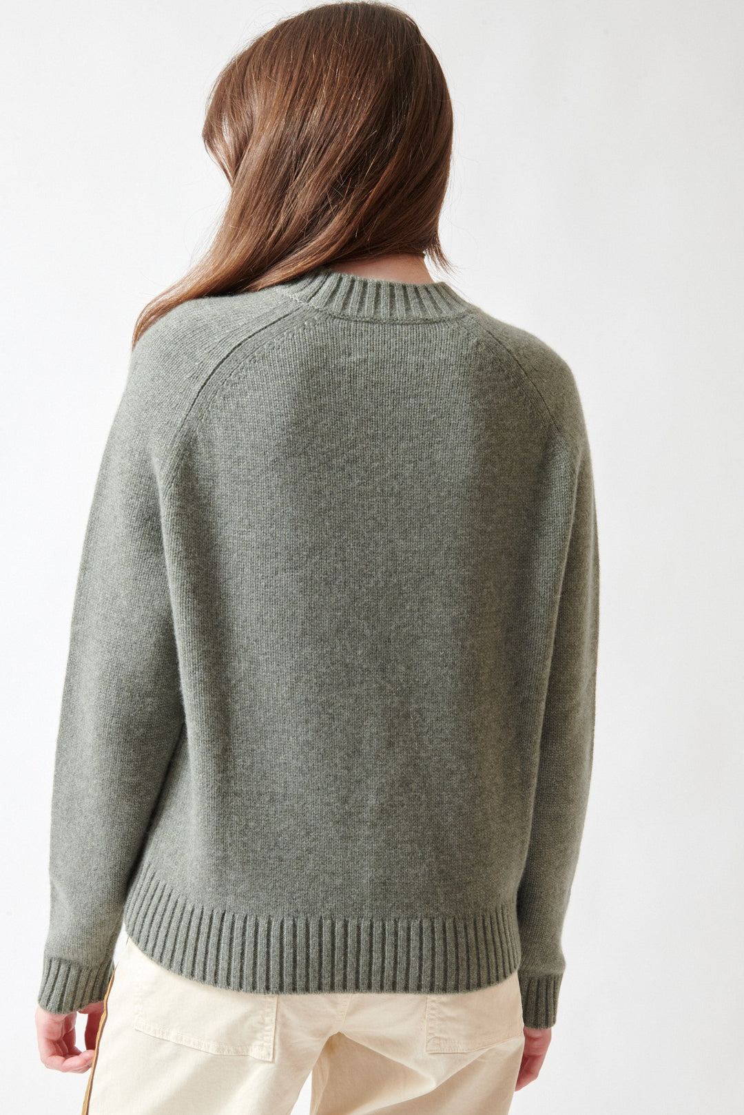 Angela wearing TWP New Jill Crewneck Sweater rear view