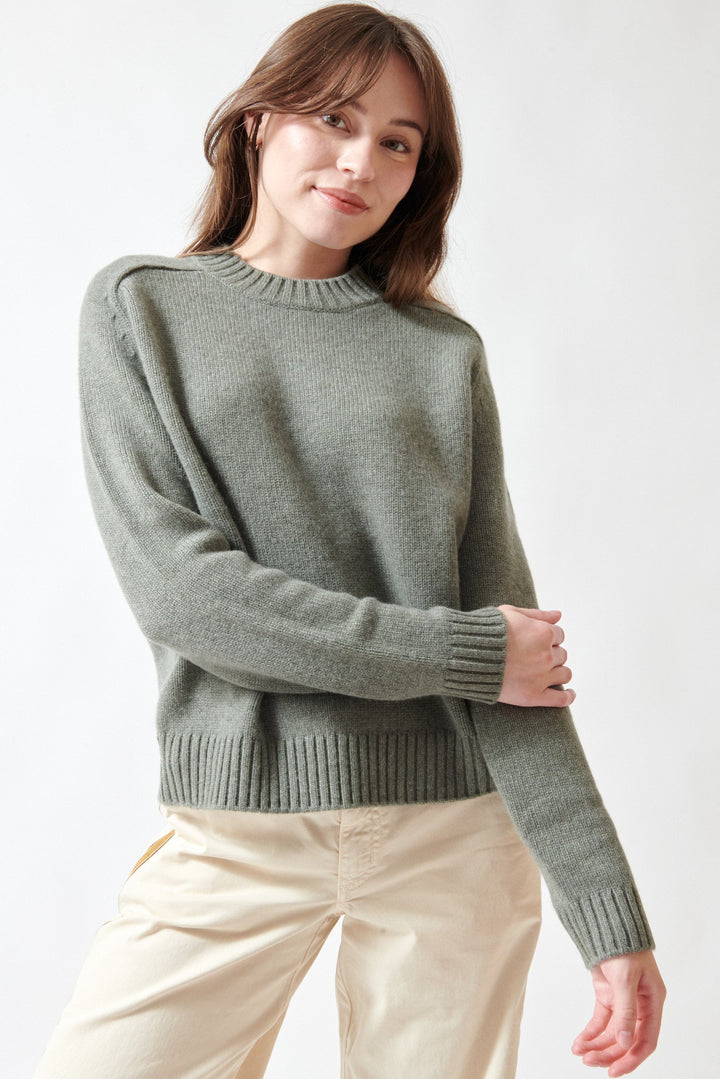 Angela wearing TWP New Jill Crewneck Sweater front view