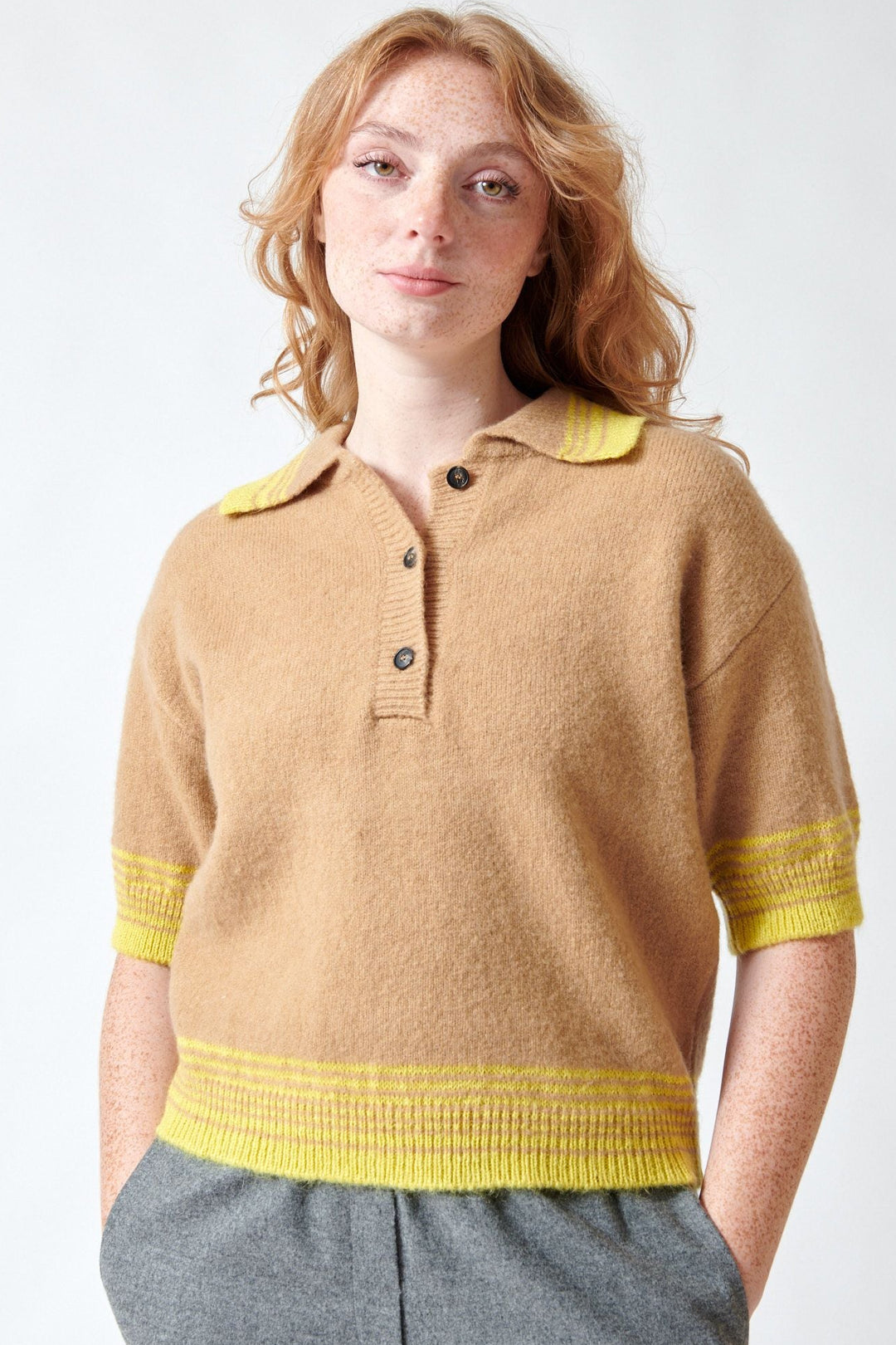 Waverly wearing Tela Anoki Polo Sweater front view