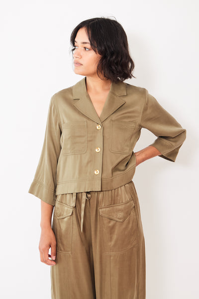Ganni Washed Satin Crop Shirt