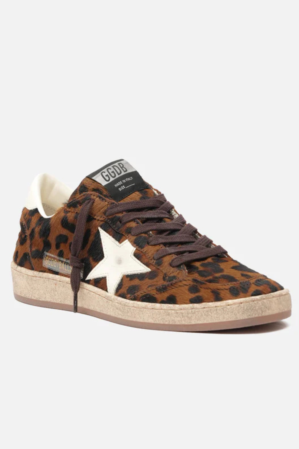 Flat lay of Golden Goose Ball Star Brown Cream side/front view