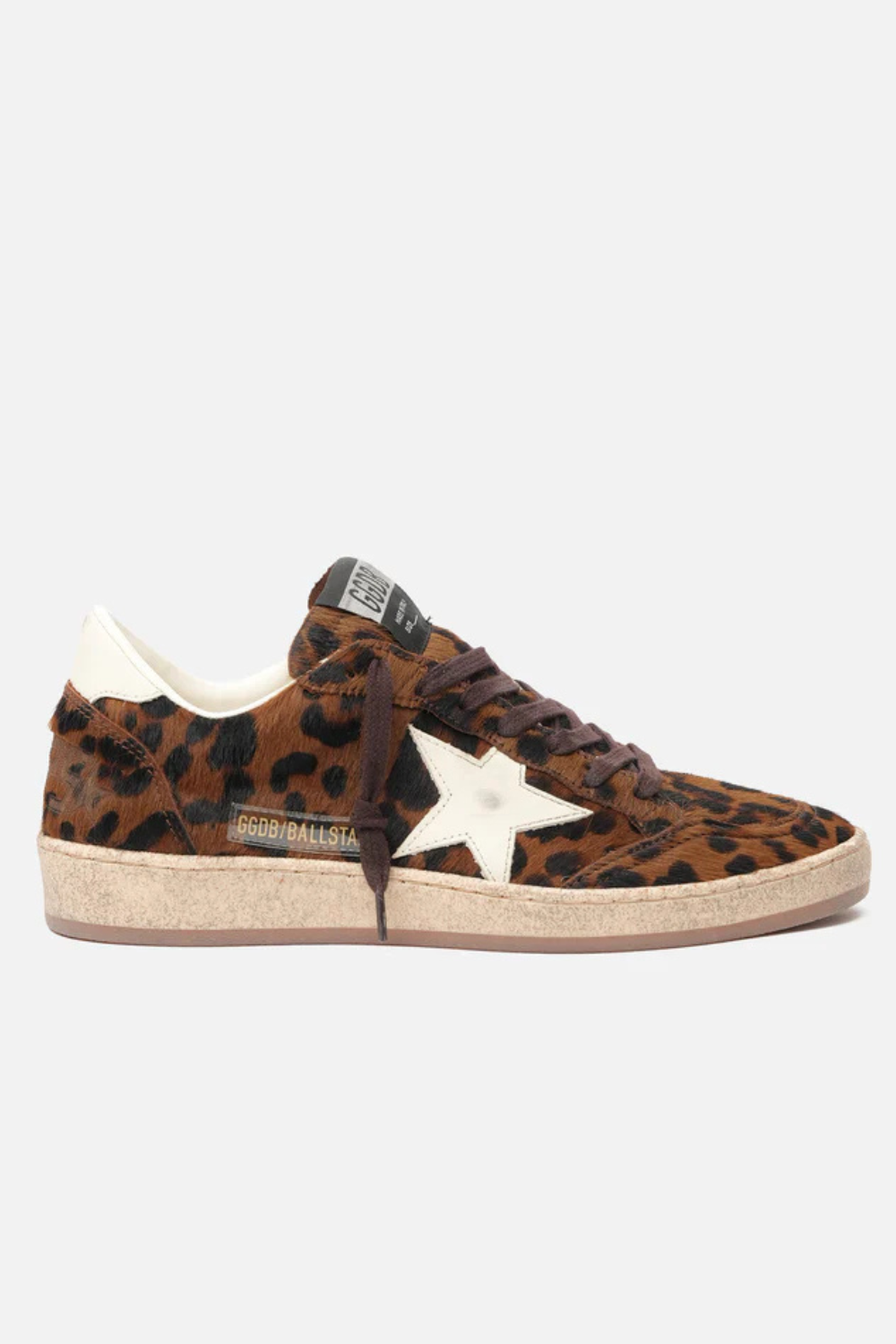 Flat lay of Golden Goose Ball Star Brown Cream side view