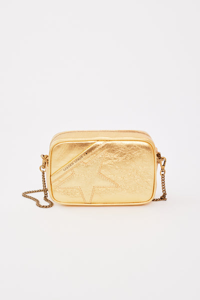 Golden Goose Golden Goose Mini Star Bag w/ Laminated Leather Body And Star Gold Flat