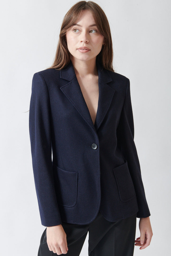 Angela wearing Seventy Elizabeth Single Button Blazer front view