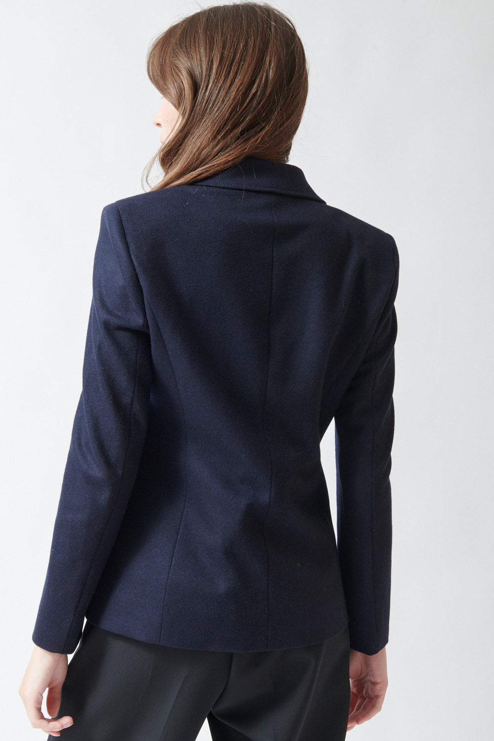 Angela wearing Seventy Elizabeth Single Button Blazer rear view