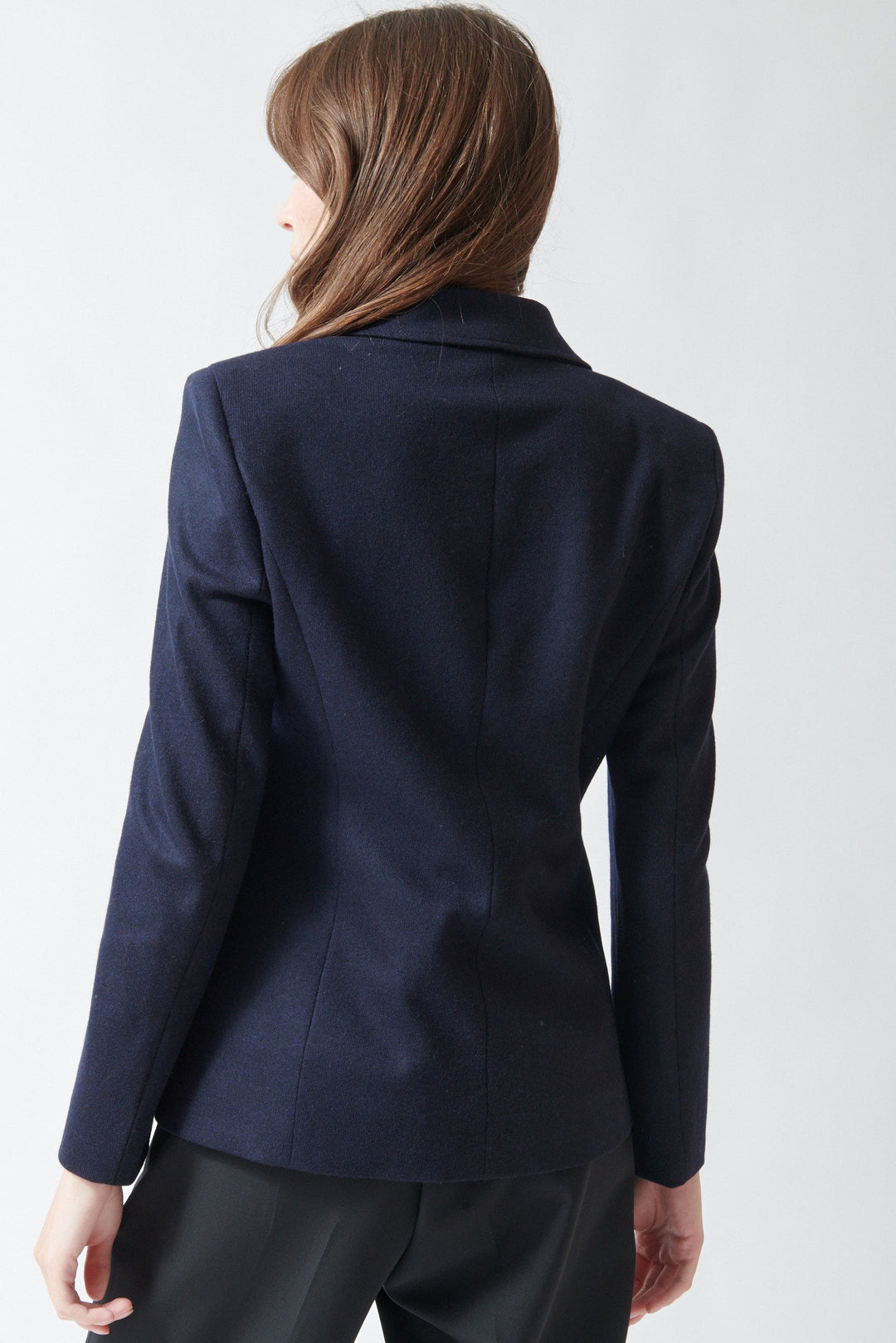 Angela wearing Seventy Elizabeth Single Button Blazer rear view