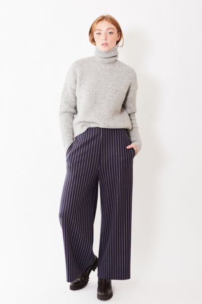 Harris Wharf Wide-Leg Cropped Pinstripe Trousers modeled from the front