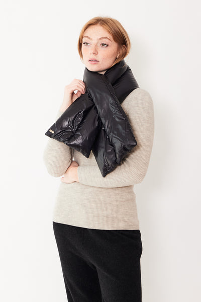Herno Down Scarf modeled from the front