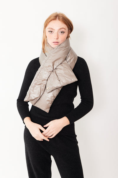 Herno Down Scarf modeled from the front