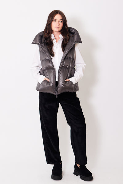 Herno Couture Globe Nylon Zip Front Vest, modeled from the front and partially zipped