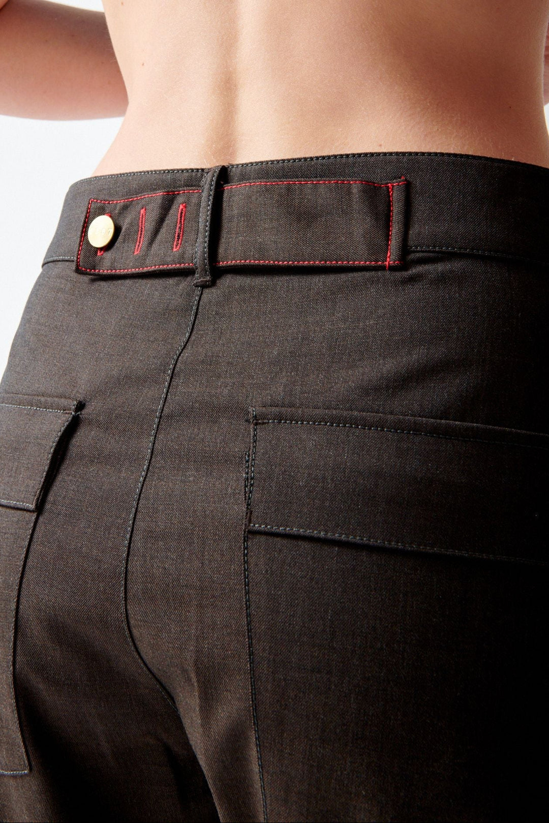 Madi wearing 6397 Twisted Seam Pant rear/detail view