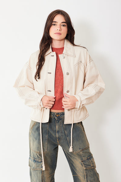 Isabel Marant Étoile Delly Heavy Cotton Cinch Waist Jacket modeled from the front