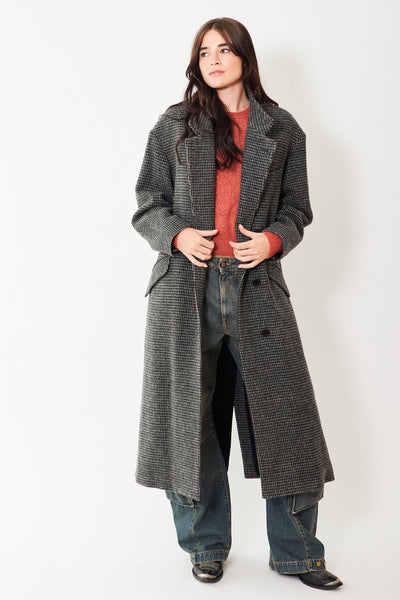 Isabel Marant Étoile Sabine Long Wool Coat, open and modeled from the front