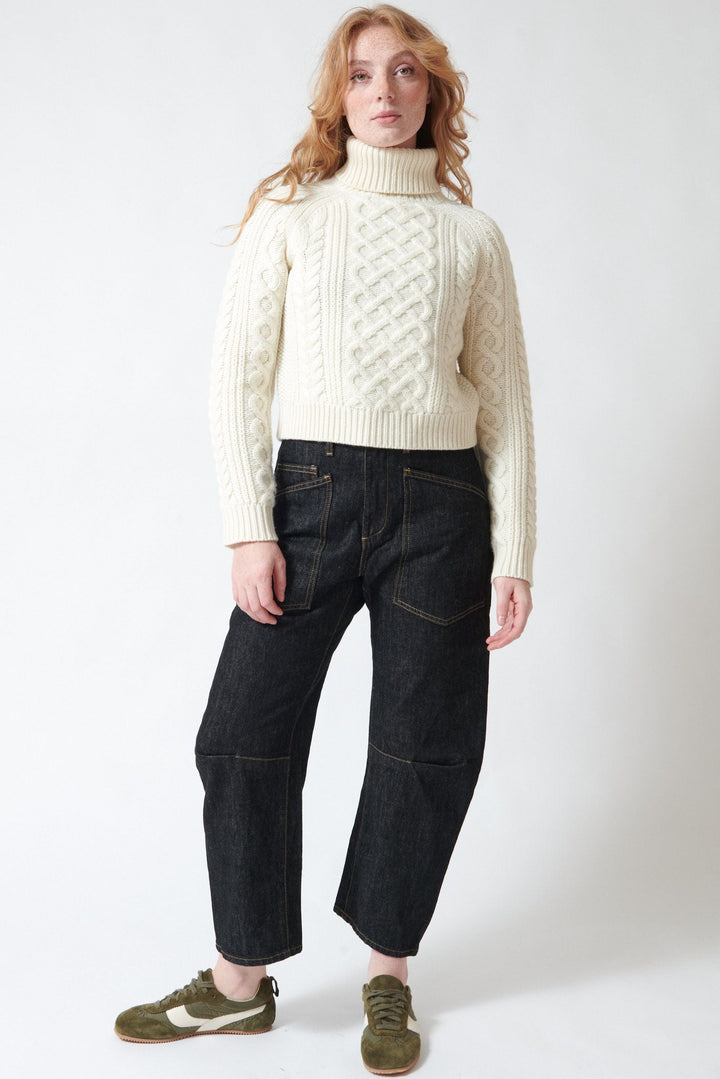 Waverly wearing Nili Lotan Shon Jean Resin Rinse front view
