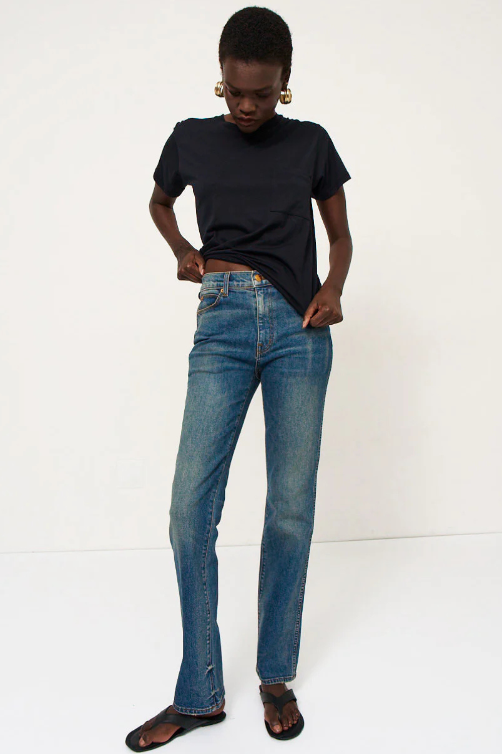 Model wearing Jamie Haller The Freddie Jean front view