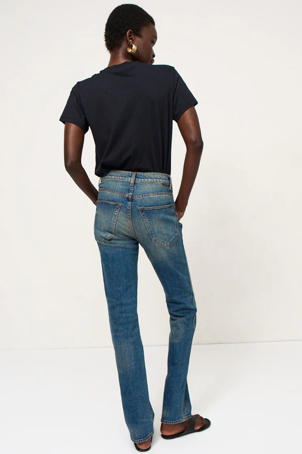 Model wearing Jamie Haller The Freddie Jean rear view