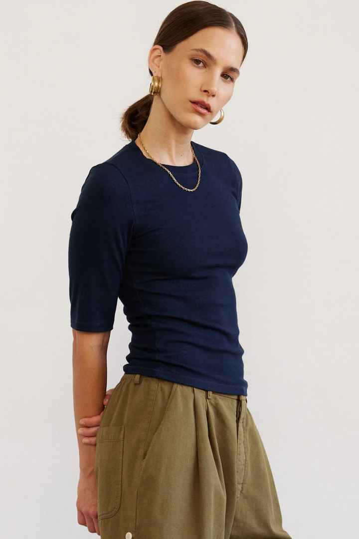 Model wearing Jamie Haller The Rib Elbow Crew front view