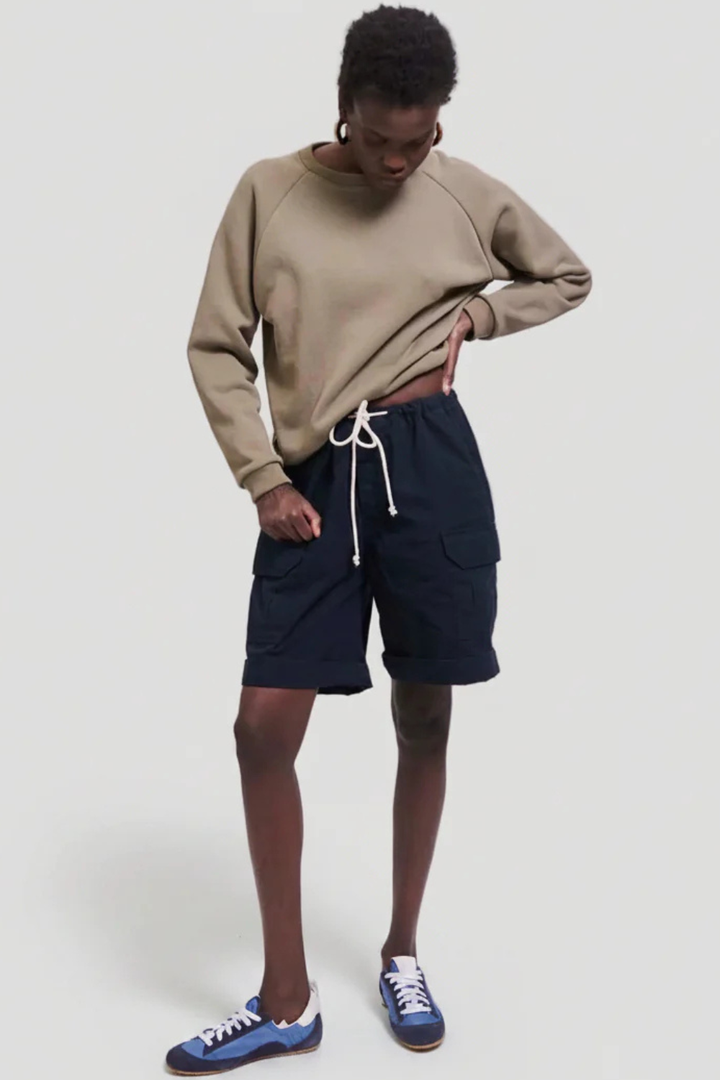 Model wearing Jamie Haller The Rope Tie Cargo Short front view