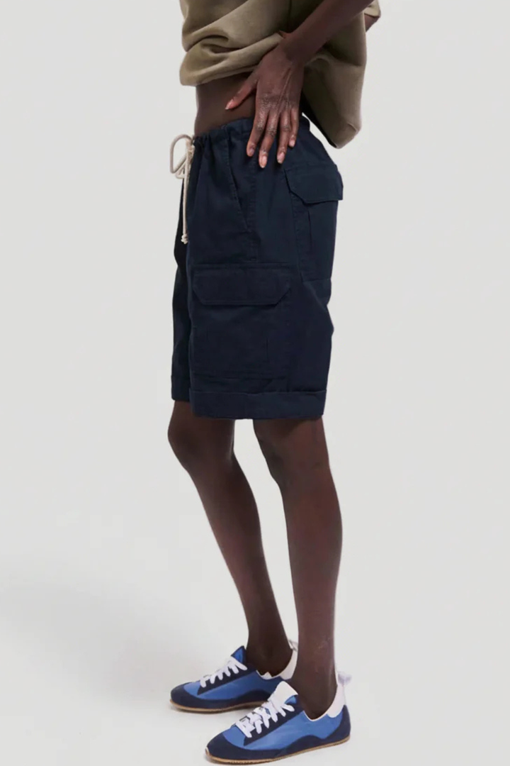 Model wearing Jamie Haller The Rope Tie Cargo Short side view