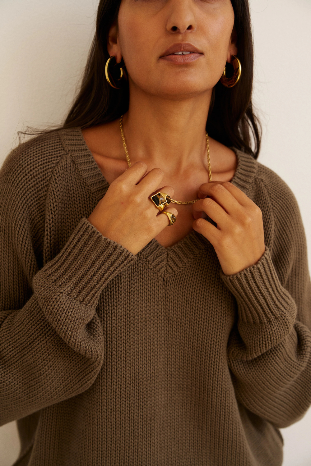 Model wearing Jamie Haller The V Fave Sweater front view