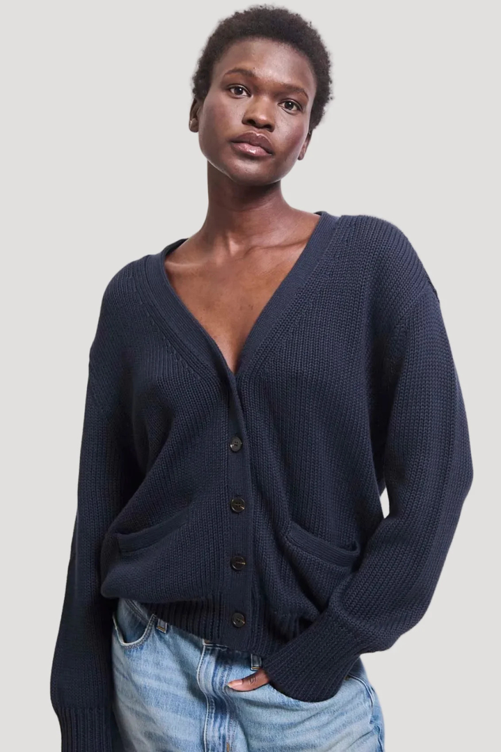 Model wearing Jamie Haller The Welt Pocket Cardigan front view