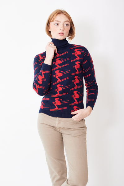 Front view of Jumper 1234 All Over Ski Roll Collar Sweater