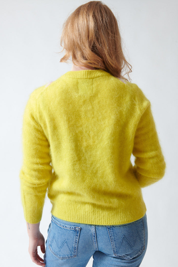 Waverly wearing Jumper 1234 Cashmere Graphic Argyle Cardigan rear view
