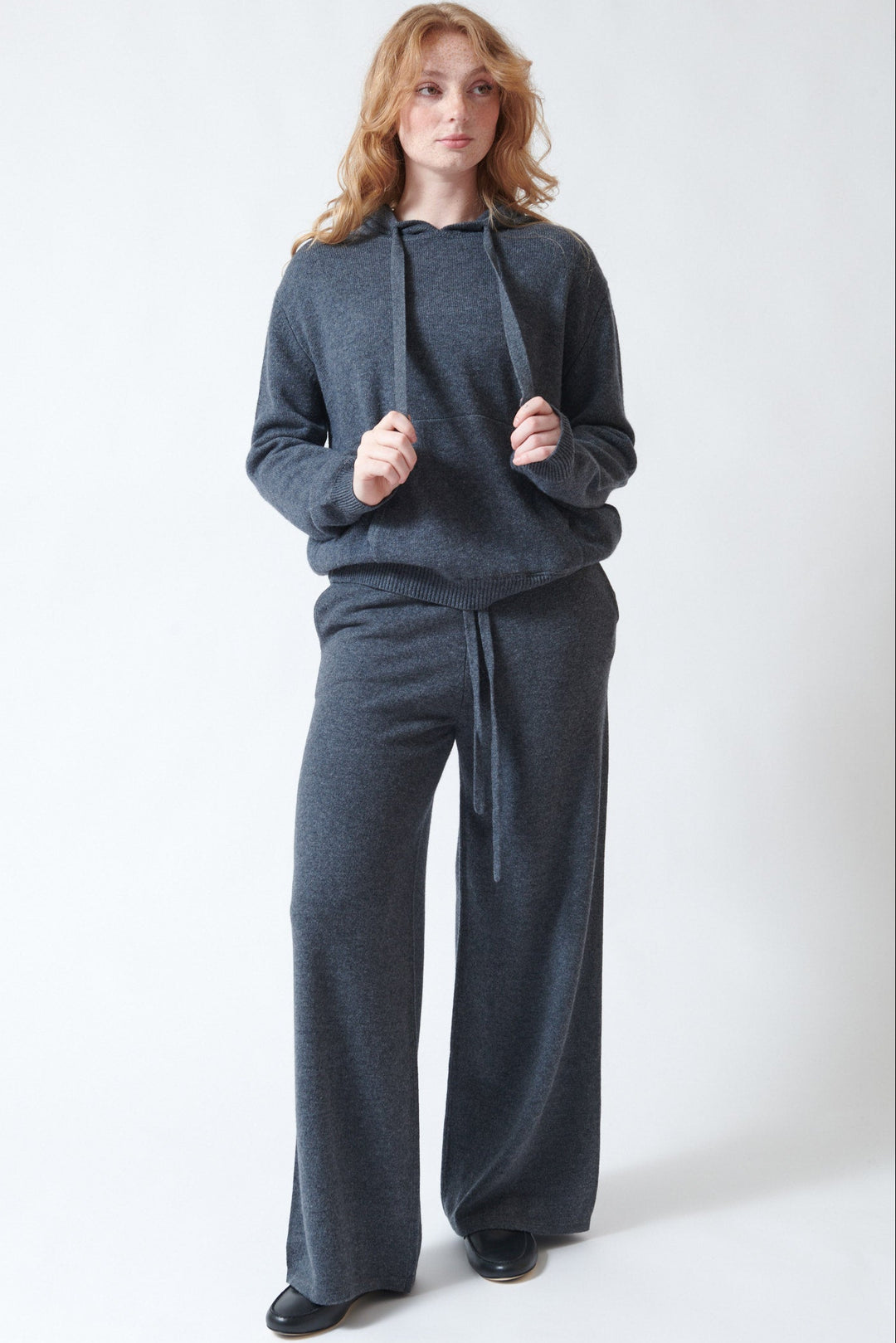 Waverly wearing Jumper 1234 Merino Wide Leg Joggers front view
