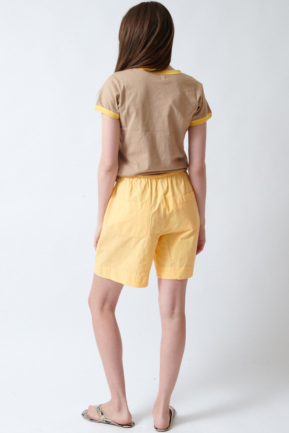 Angela wearing LESET Kyoto Carpenter Short rear view