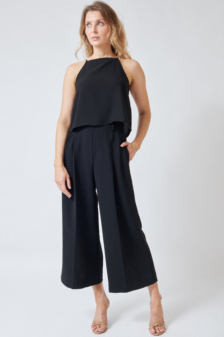 Mari wearing LESET Arielle Crop Wide Leg Trouser Black front view