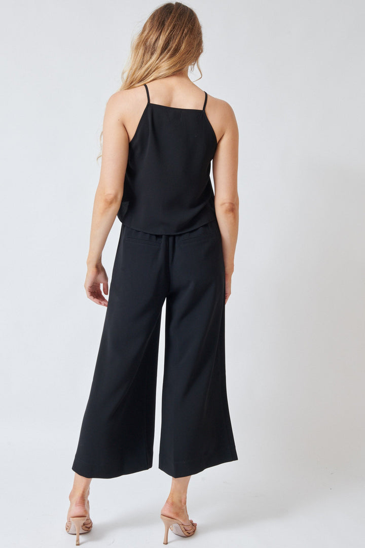 Mari wearing LESET Arielle Crop Wide Leg Trouser Black rear view