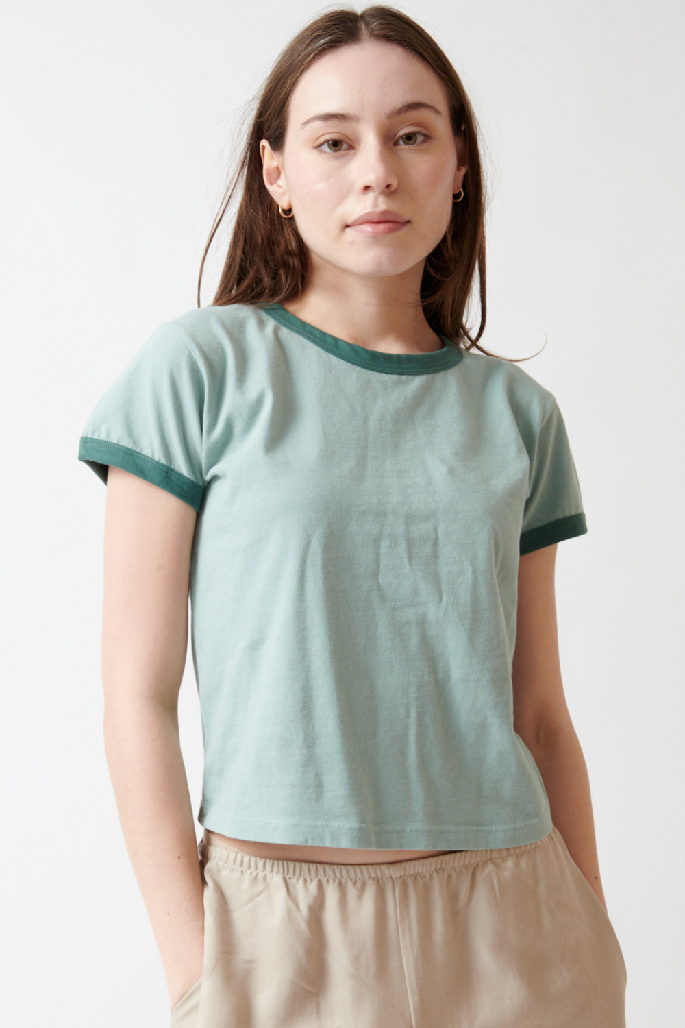 Angela wearing LESET Margo Ringer Tee front view