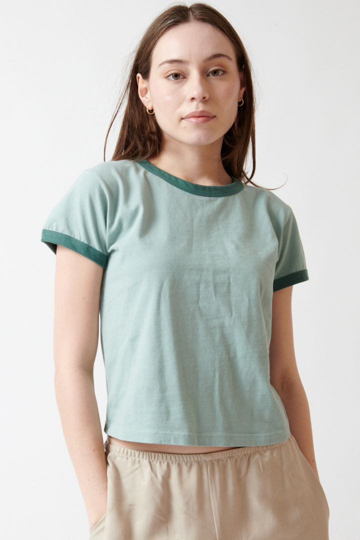 Angela wearing LESET Margo Ringer Tee front view