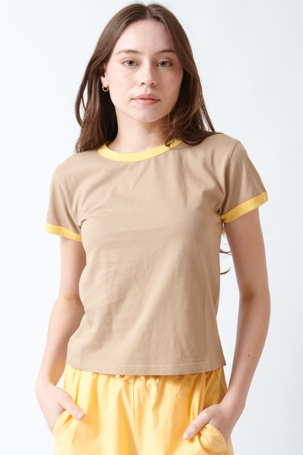 Angela wearing LESET Margo Ringer Tee front view