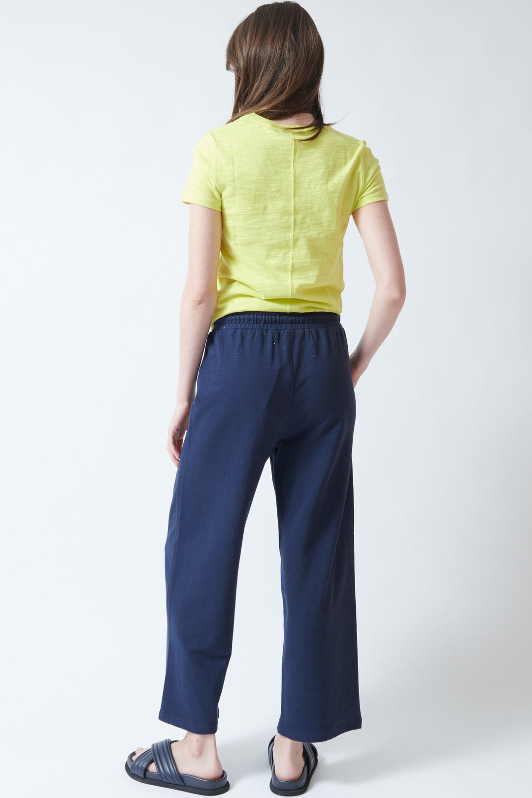 Angela wearing Lilla P Textured Terry Pant Navy rear view