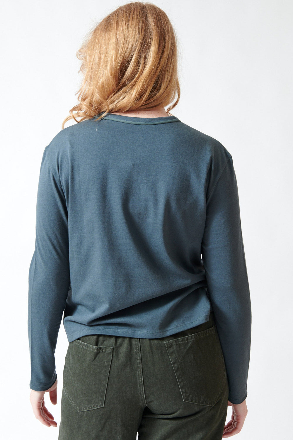 Waverly wearing Lilla P Rolled Edge Relaxed Tee rear view