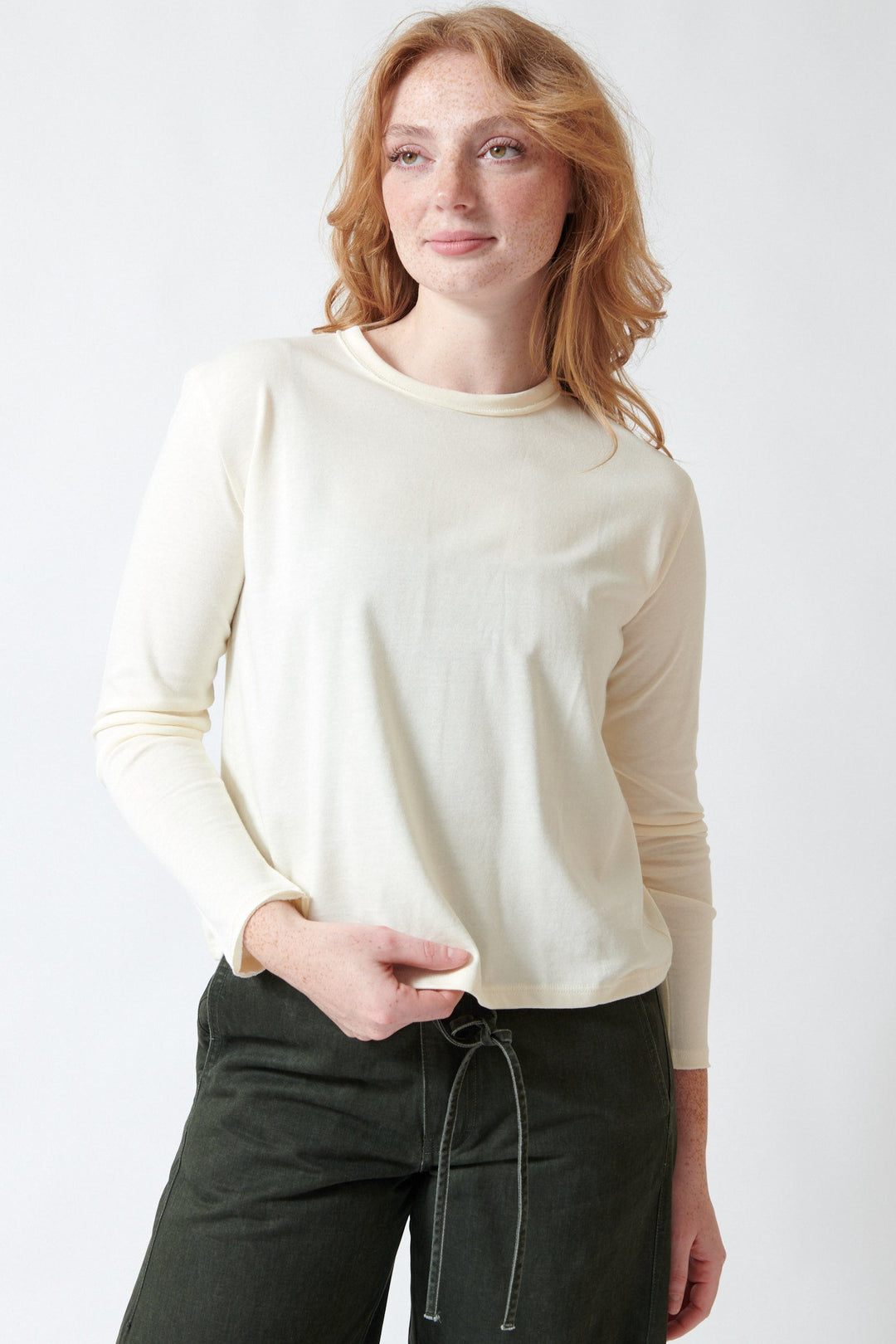 Waverly wearing Lilla P Rolled Edge Relaxed Tee front view