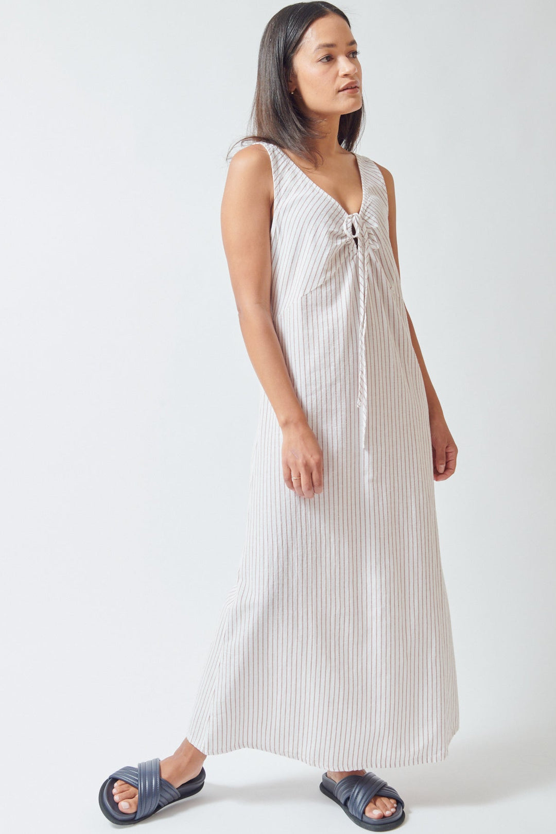Lilla P Striped Keyhole Midi Dress Bark Stripe / M